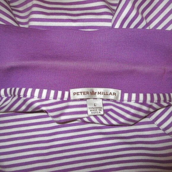 Vtg Peter Millar Polo Shirt Size L Drum Stripe Performance Stretch Mountains - Picture 11 of 11